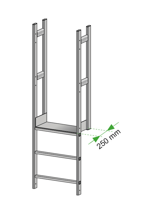 Escalera de crinolina metálica para acceso seguro en instalaciones industriales.