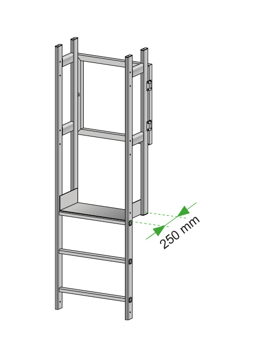 Escalera de crinolina metálica para acceso seguro en instalaciones industriales.