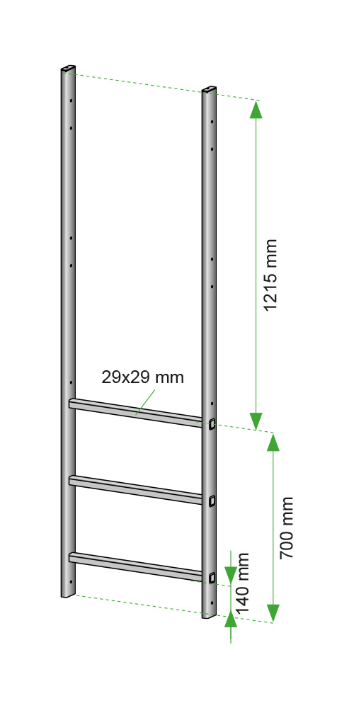 Escalera de crinolina metálica para acceso seguro en instalaciones industriales.
