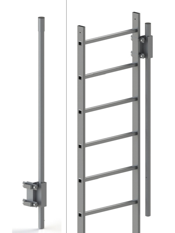 Asidero de salida metálico para escaleras fijas o accesos industriales.