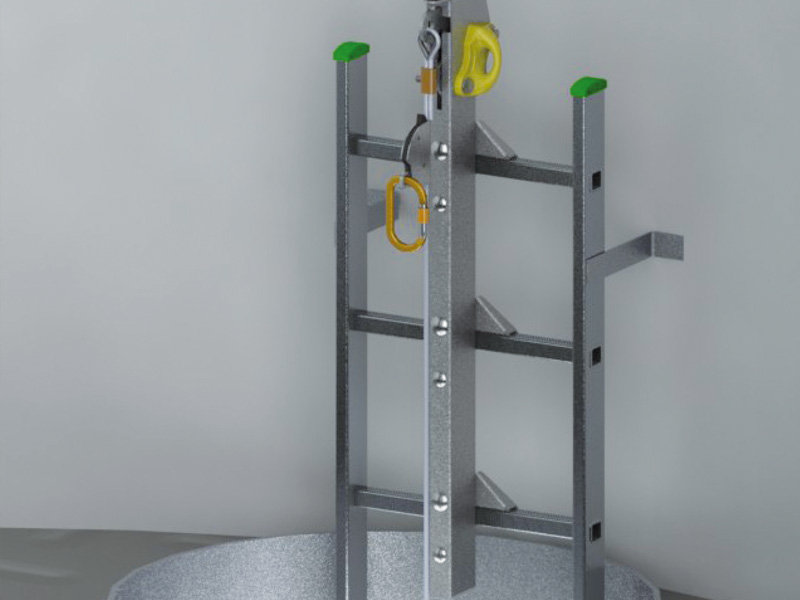 Línea de vida vertical para trabajos seguros en verticalidad industrial.